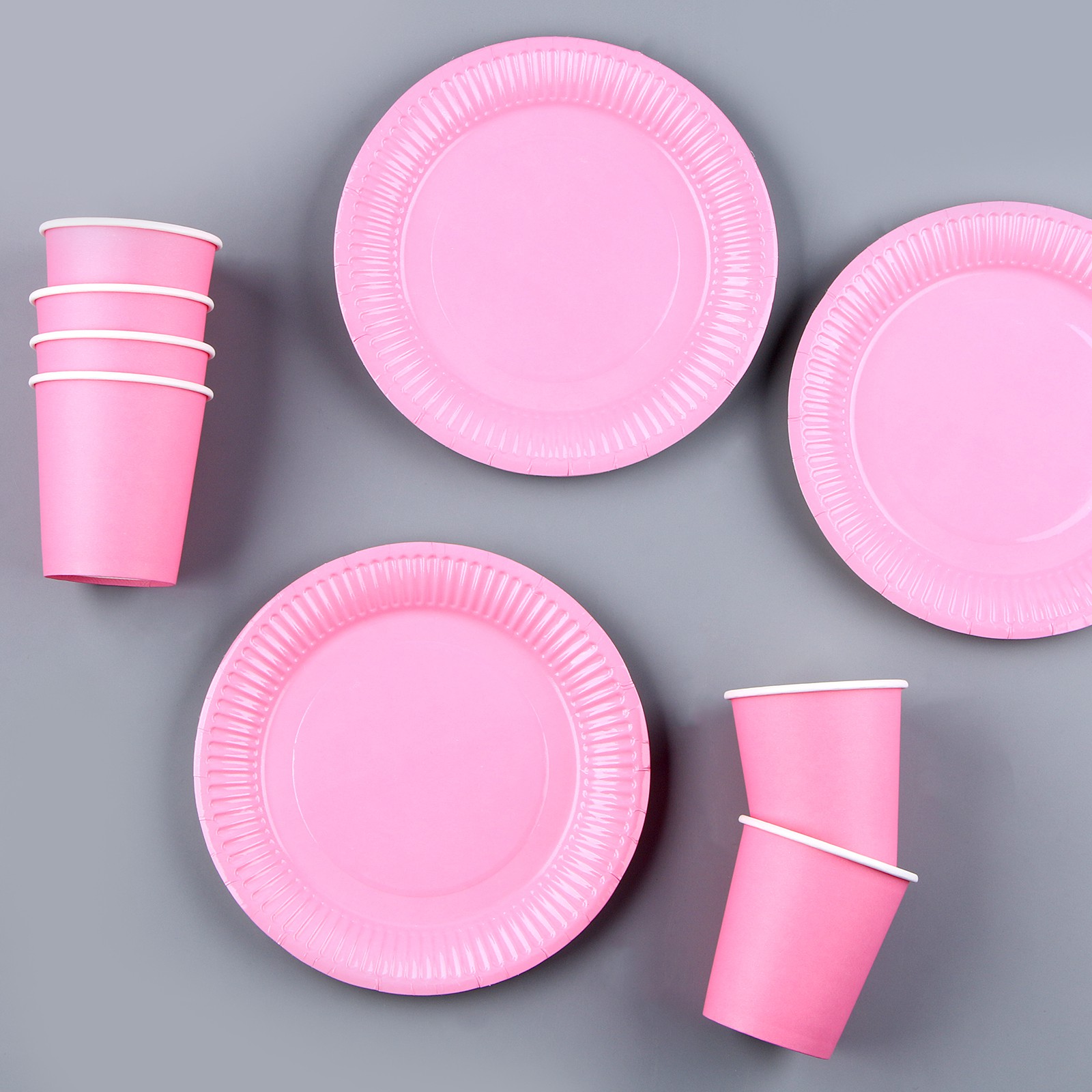 Набор бумажной посуды Страна карнавалия 6 тарелок 6 стаканов цвет розовый - фото 1