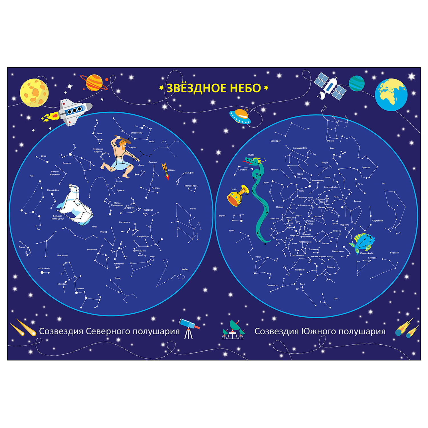 Книга СТРЕКОЗА Обучающий плакат Космос Созвездия и планеты купить по цене  265 ₽ в интернет-магазине Детский мир