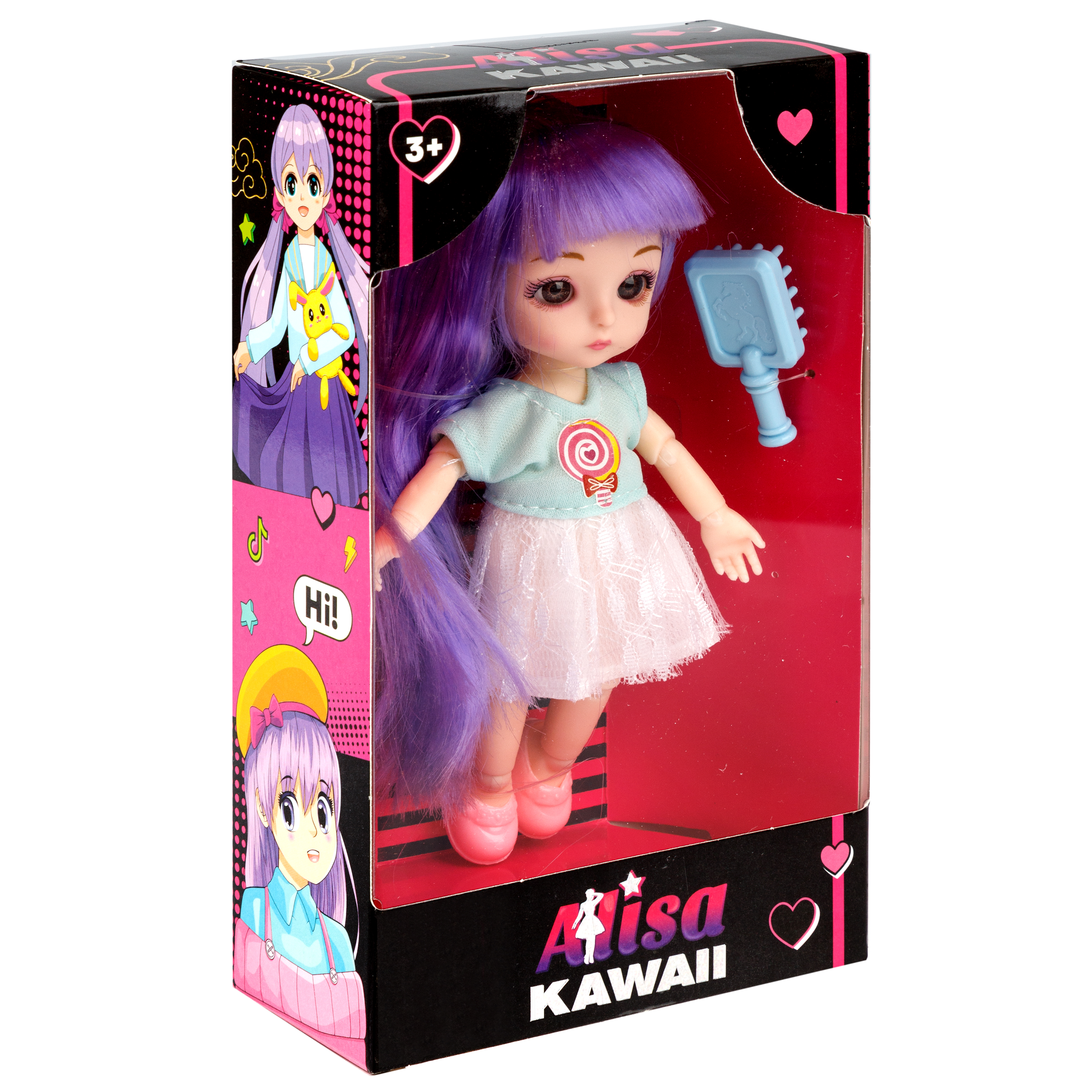 Кукла шарнирная 15 см 1TOY Alisa Kawaii mini с фиолетовыми волосами и расчёской Т24352 - фото 17