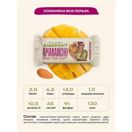 Батончик фруктово-зерновой Amarancho манго миндаль