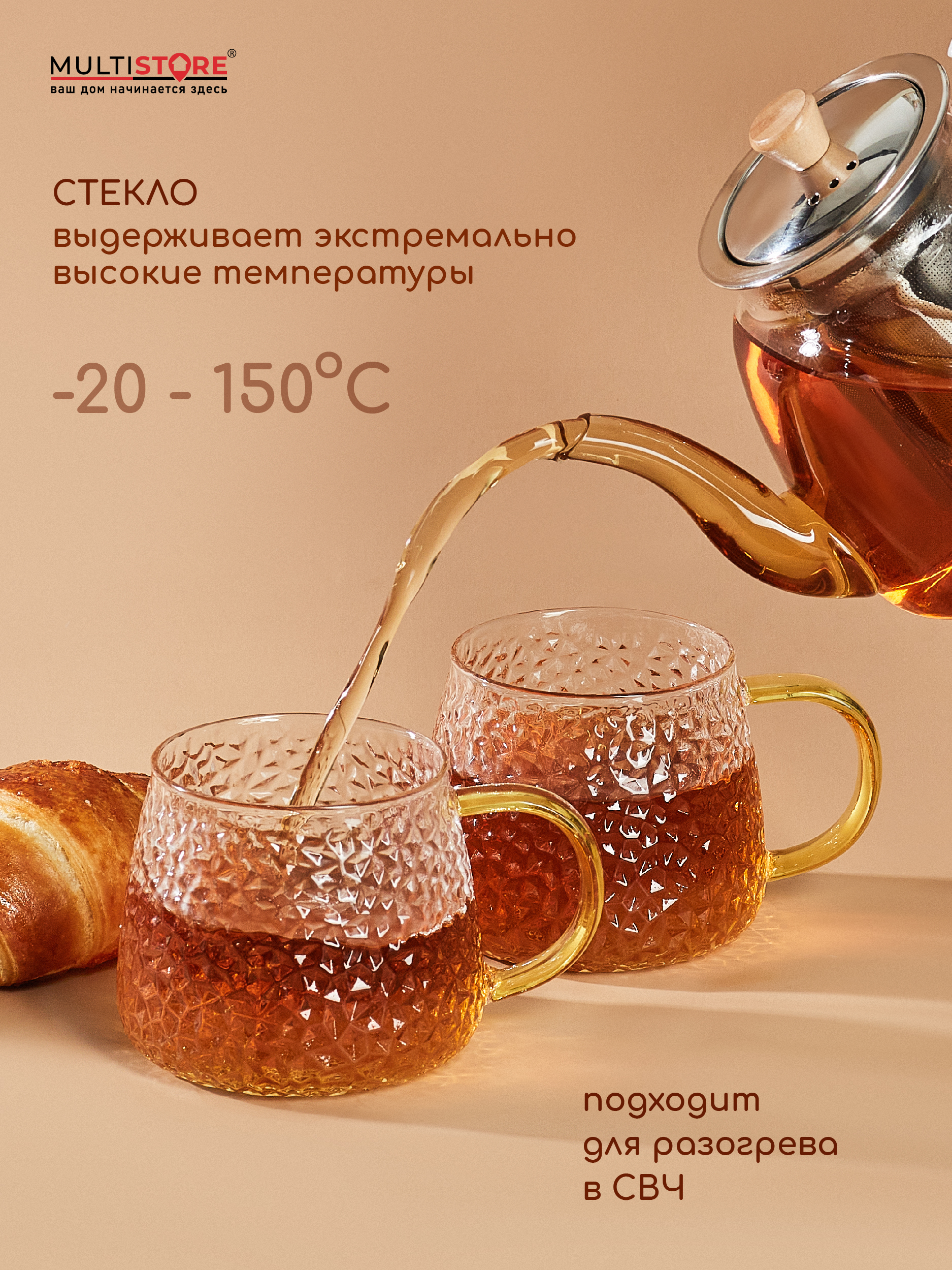 Кружки стеклянные фактурные Multistore 2 шт 420 мл. - фото 3