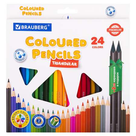 Карандаши цветные Brauberg мягкие художественные для рисования 24 цвета + 2 чернографитных карандаша