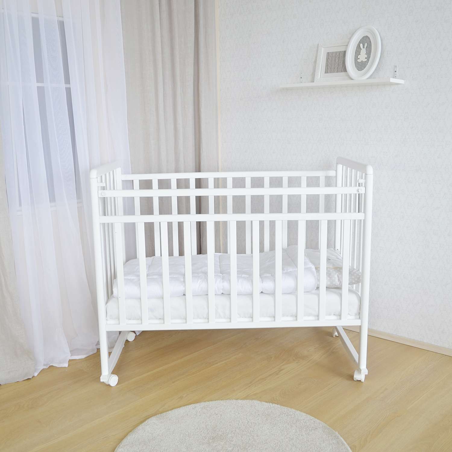 Детская кроватка Babyton колесо-качалка прямоугольная, (белый) - фото 7