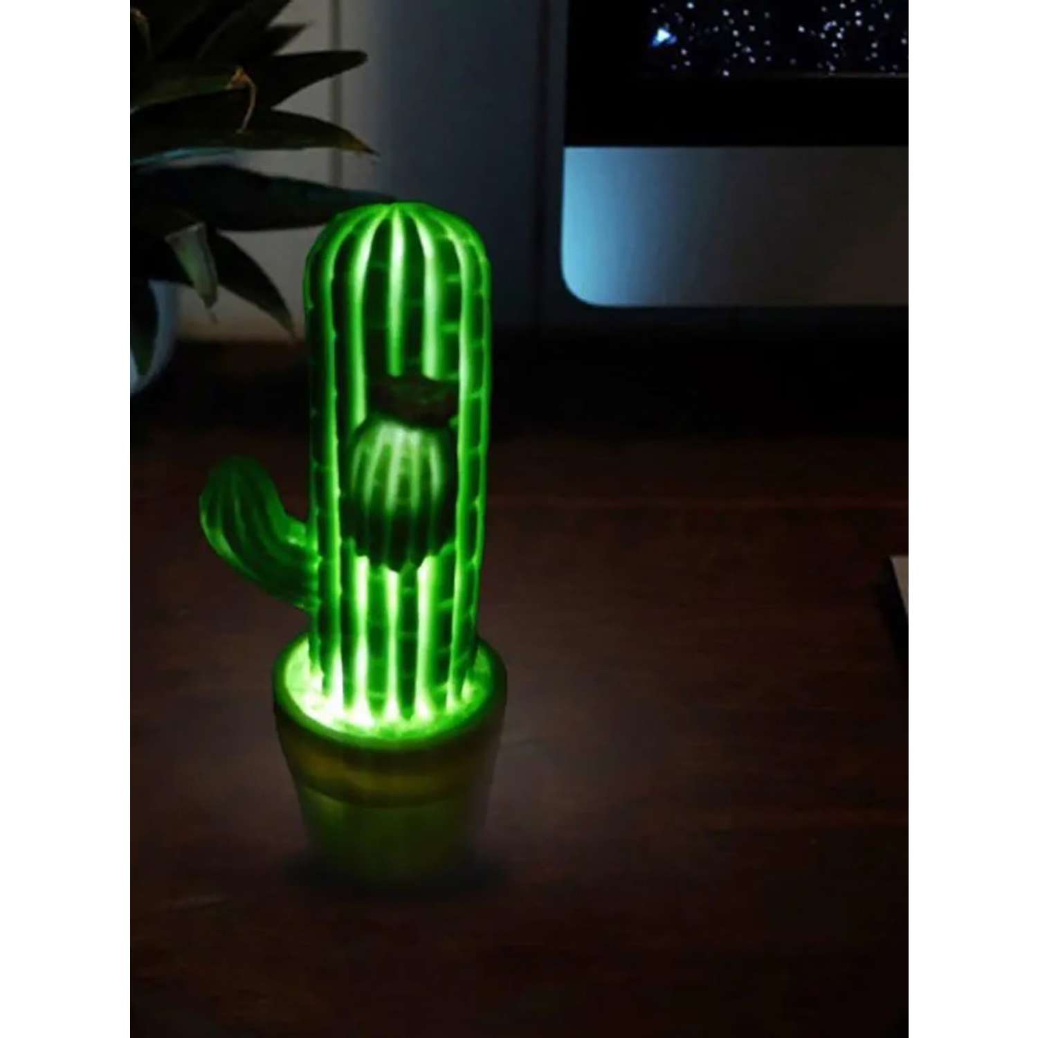 Лампа настольная светодиодная LATS ночник детский кактус зеленый - фото 4