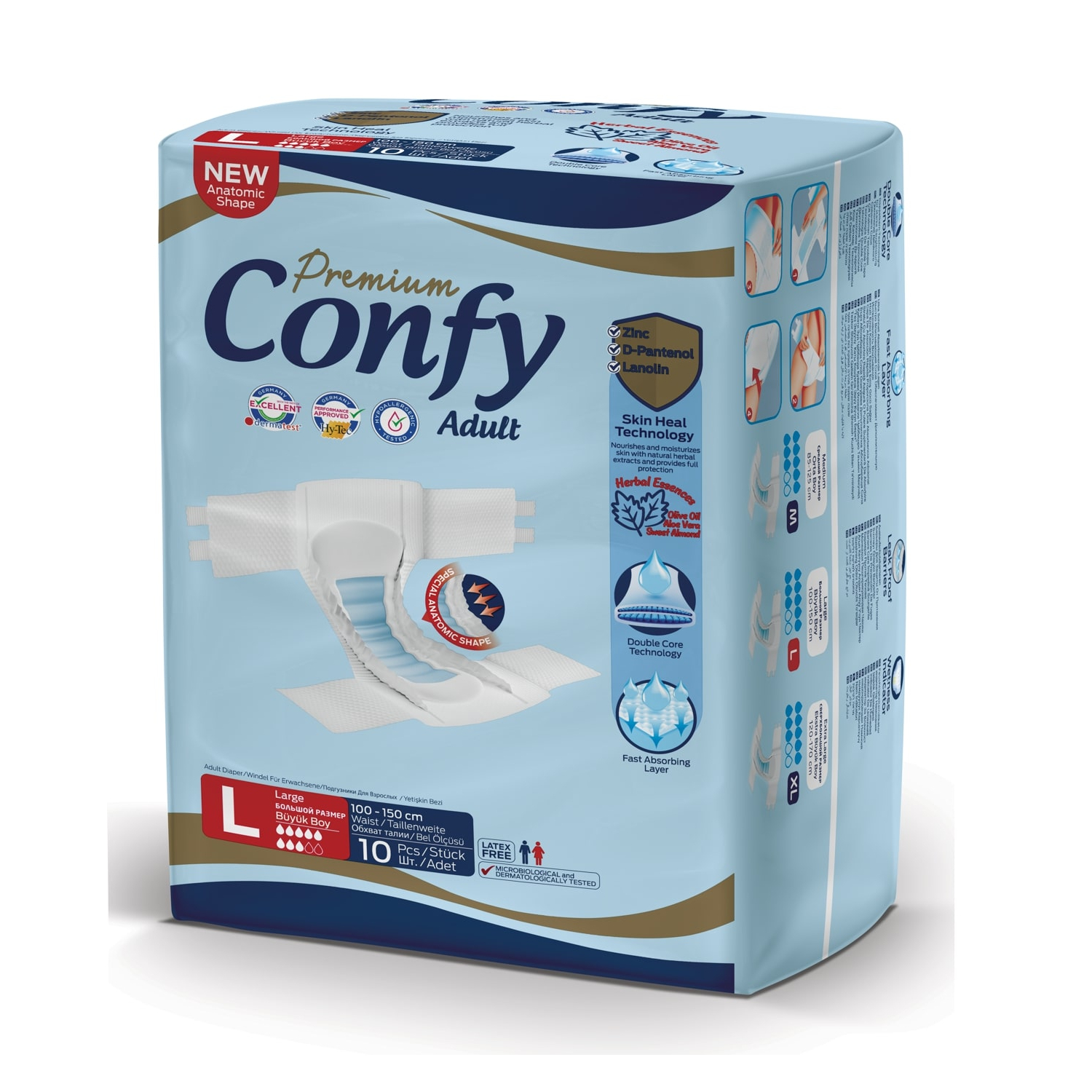 Подгузники для взрослых CONFY Adult Premium L10 размер L талия 100-150 см 10 шт - фото 2