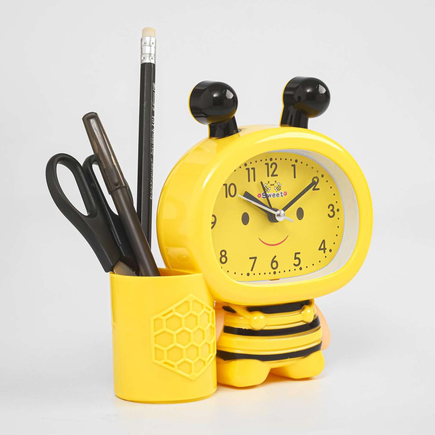 Будильник Sima-Land «Пчела» с карандашницей желтый - фото 2