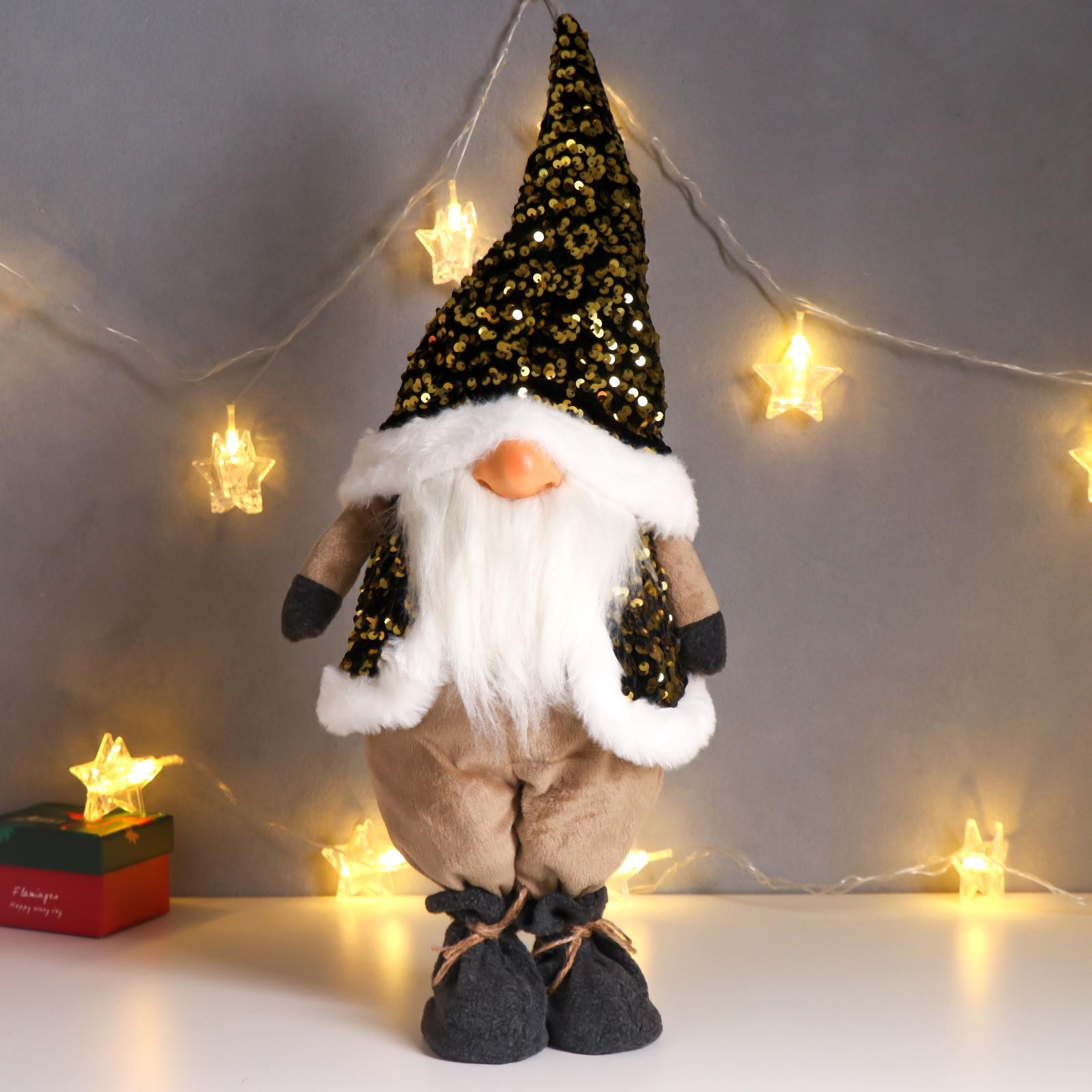 Кукла интерьерная Зимнее волшебство «Дед Мороз в золотом колпаке и жилетке с пайетками» 55х16х22 см - фото 1