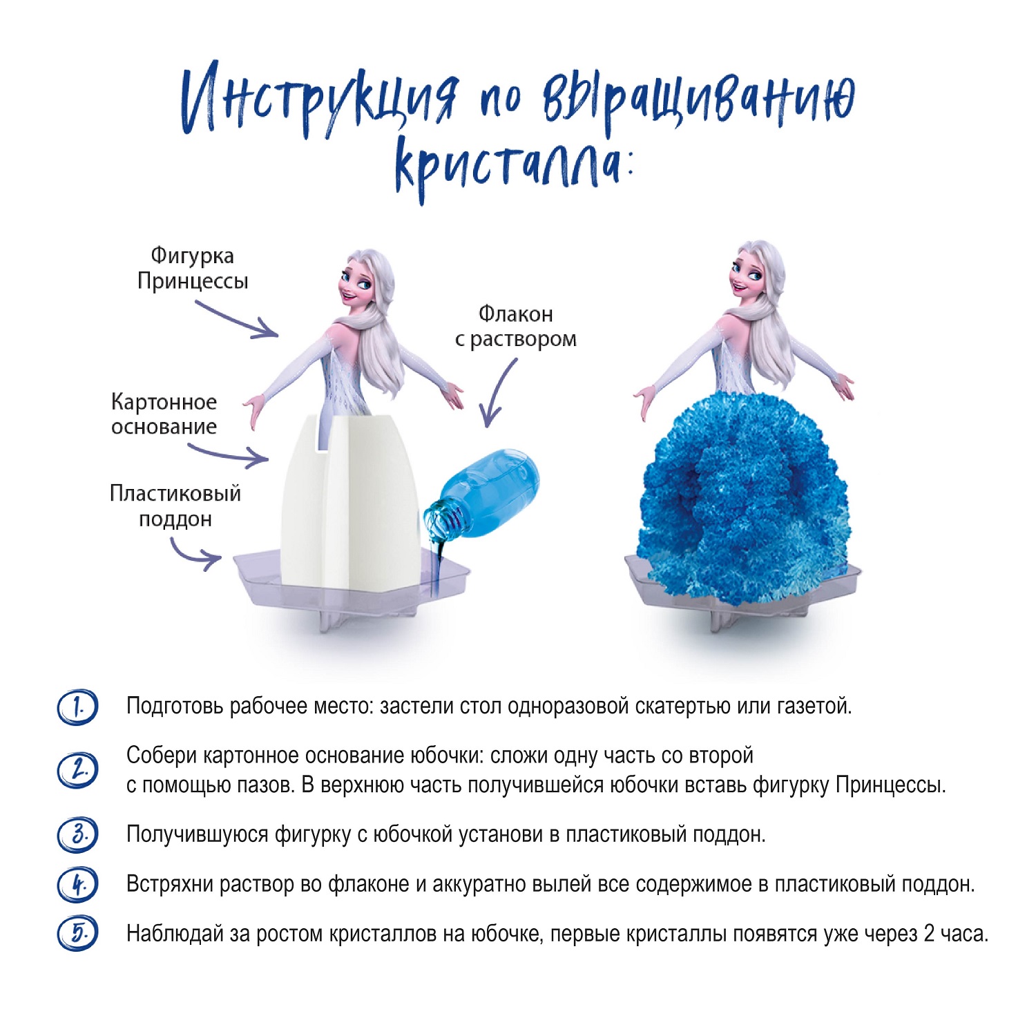 Набор для опытов Kiki выращивание кристаллов Эльза Русалочка Золушка Белоснежка - фото 3