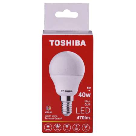 Лампа светодиодная Toshiba 5 Вт Е14 40W шар G45 3000 K теплый свет 220В матовая