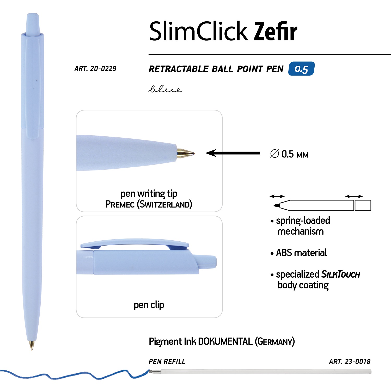 Набор из 5-ти шариковых ручек Bruno Visconti SlimClick Zefir автоматические синие - фото 5