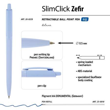 Набор из 5-ти шариковых ручек Bruno Visconti SlimClick Zefir автоматические синие