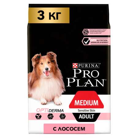 Корм для собак PRO PLAN средних пород с чувствительной кожей с комплексом Optiderma лосось с рисом 3кг