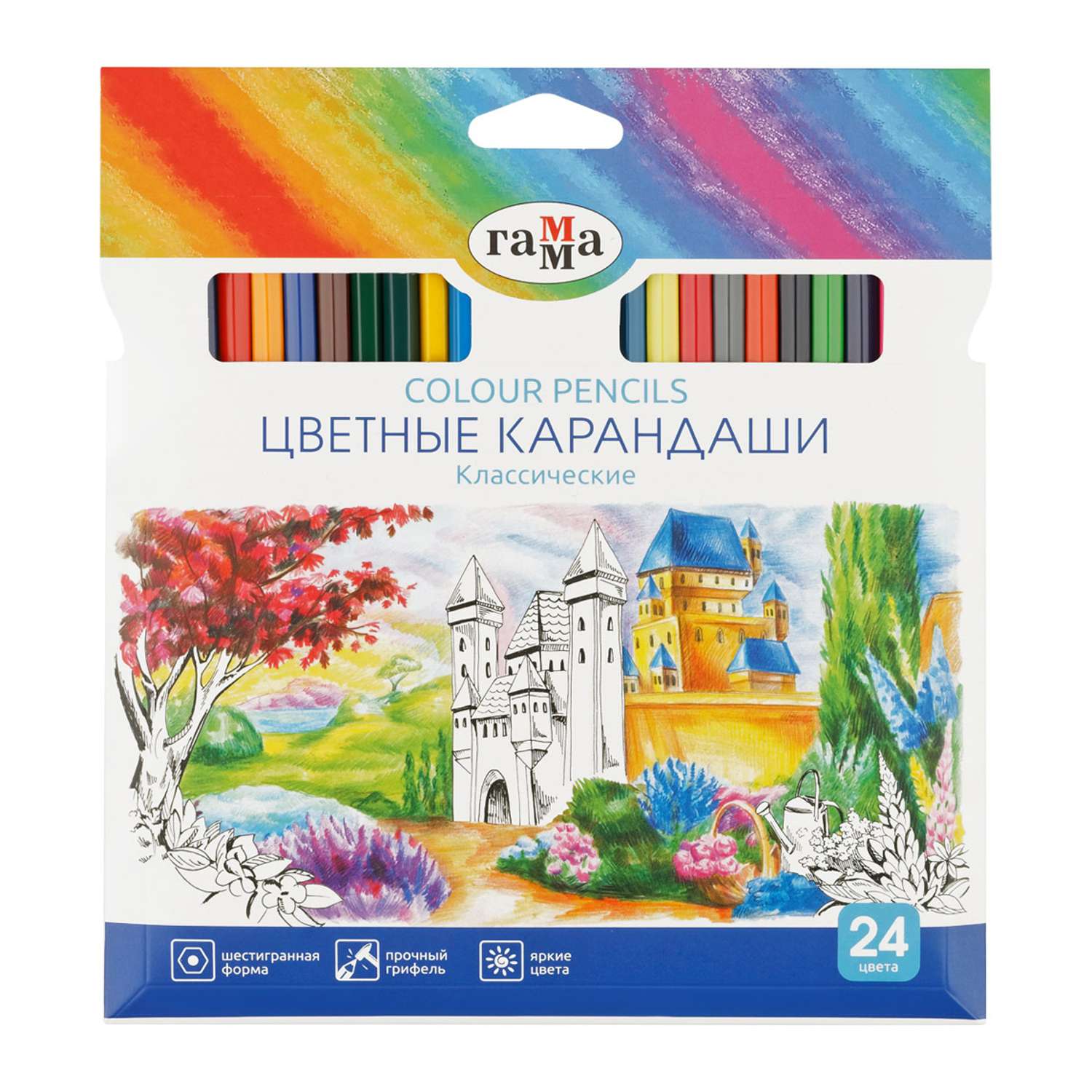Карандаши цветные Гамма Классические 24 цвета заточенные картонная упаковка европодвес - фото 1
