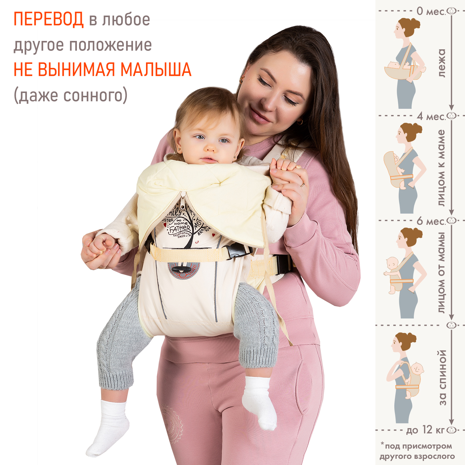 Рюкзак-кенгуру Чудо-чадо «BabyActive Grace» с 0 мес бежевый - фото 1