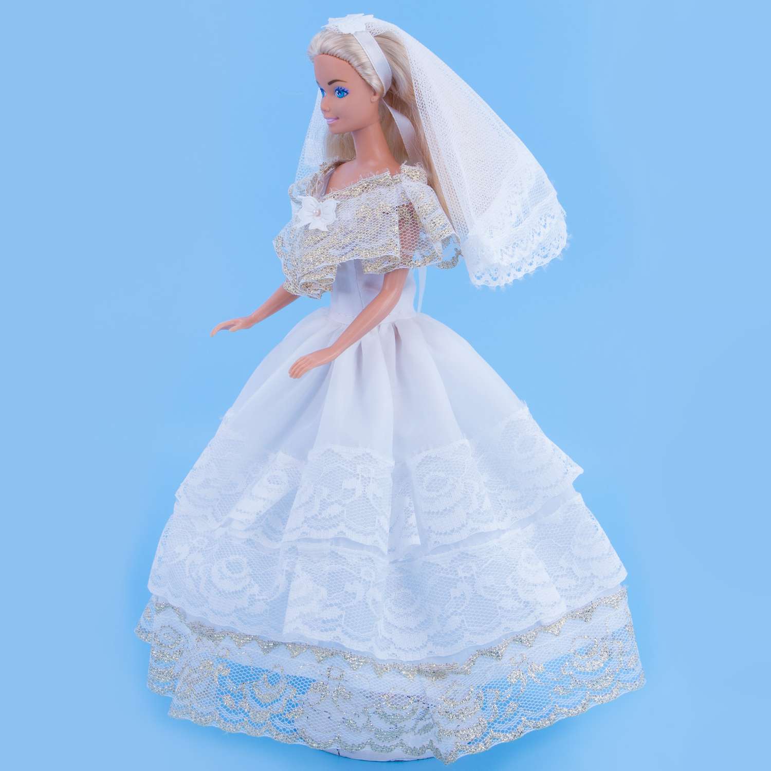Одежда для кукол Модница 29 см Свадебное платье с фатой 1904 белый-золото 1904белый&amp;золото - фото 10