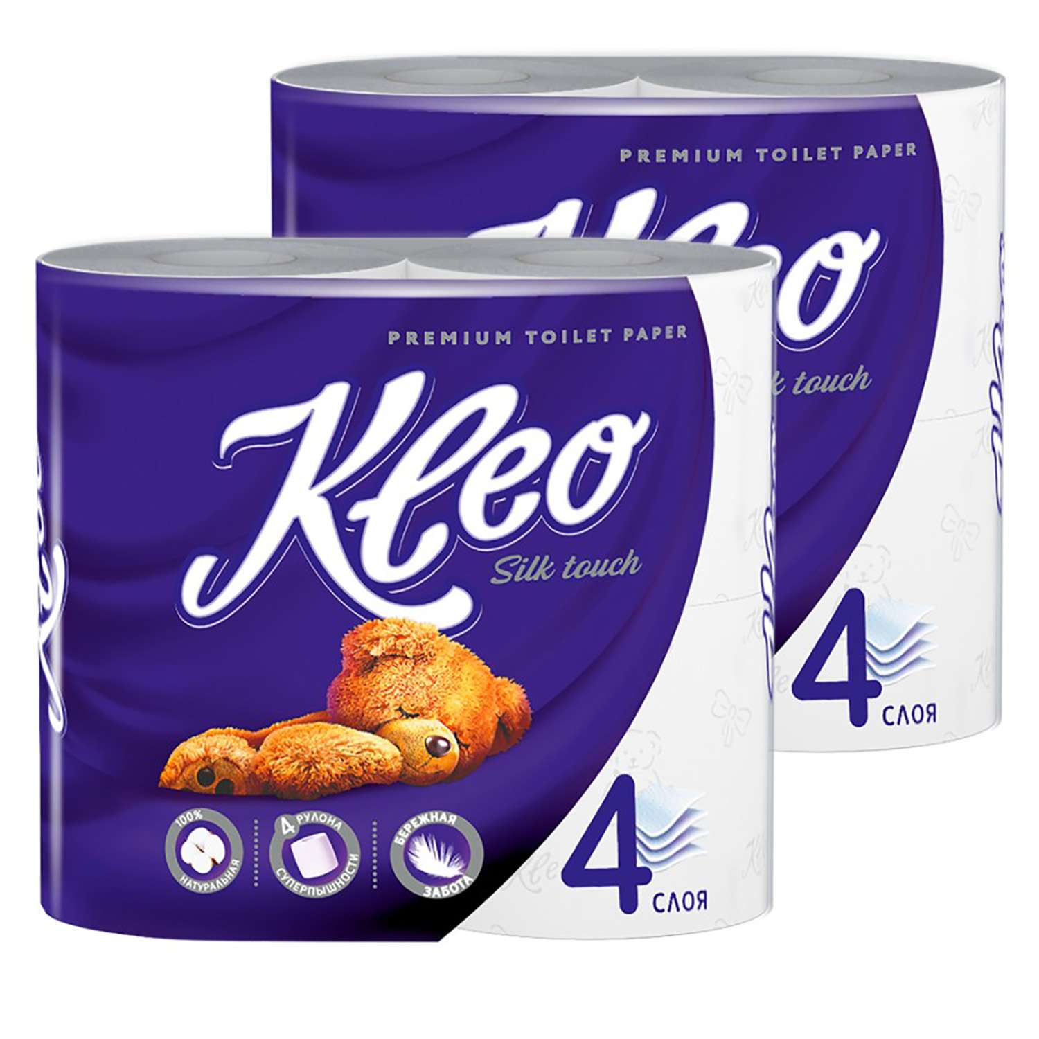 Бумага туалетная KLEO Premium 4-слойная 2 упаковки по 4 рулона - фото 1