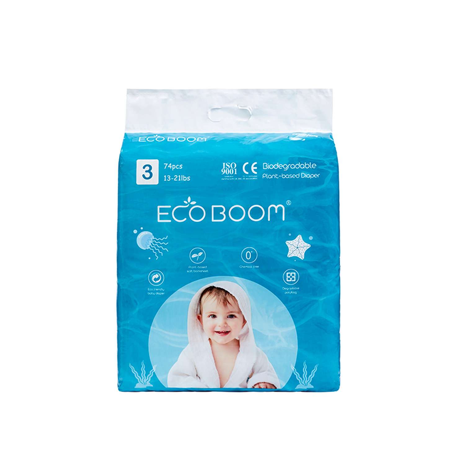 Эко подгузники детские ECO BOOM размер 3/M для детей весом 6-10 кг 74 шт - фото 1