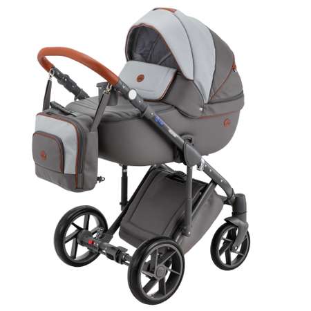 Коляска 3в1 BeBe-mobile Marconi 100% кожа BE12 Серая кожа+Светло-серая перфорированная кожа