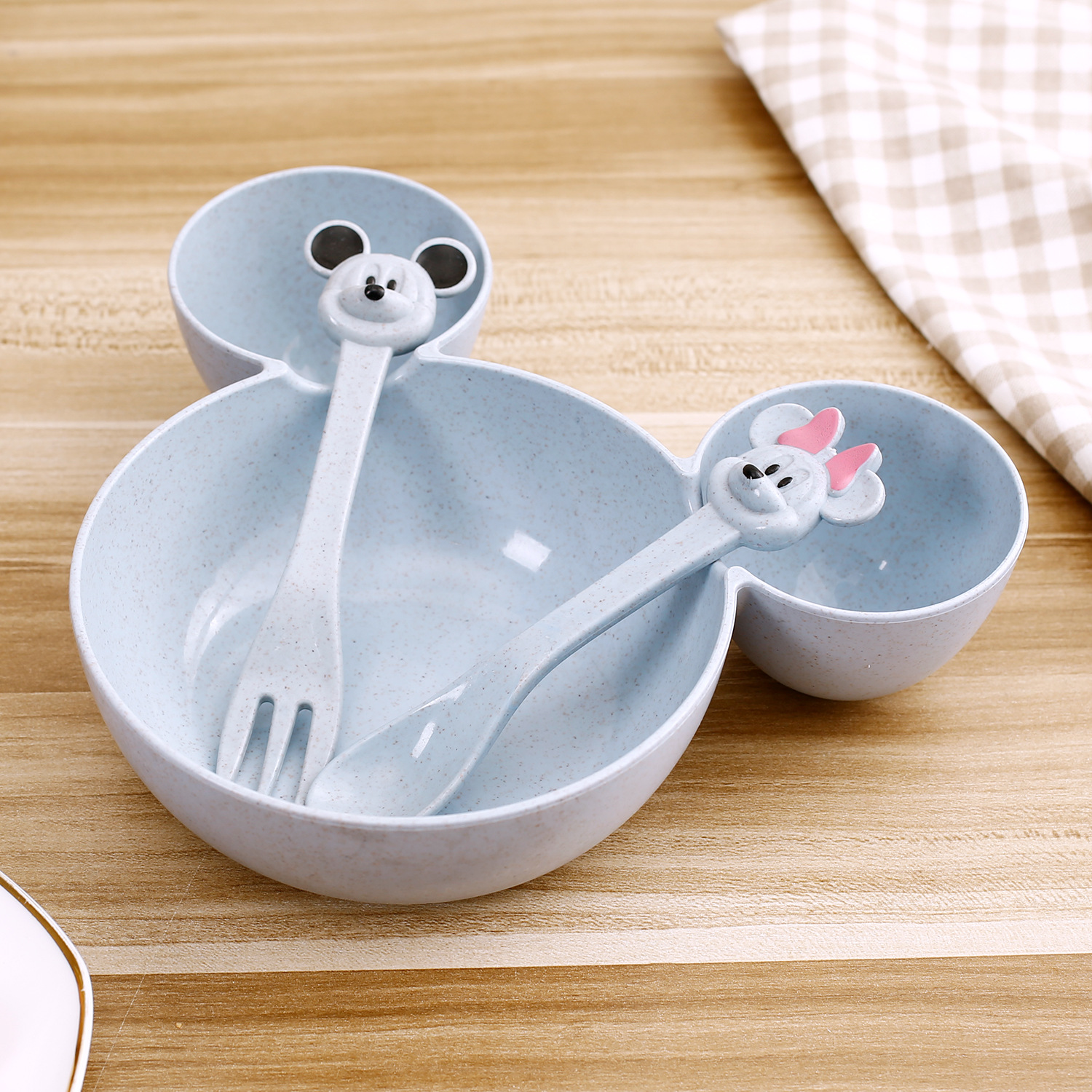 Набор детской посуды Добрый Филин Детская тарелка вилка ложка Мышонок синий 3 предмета - фото 12