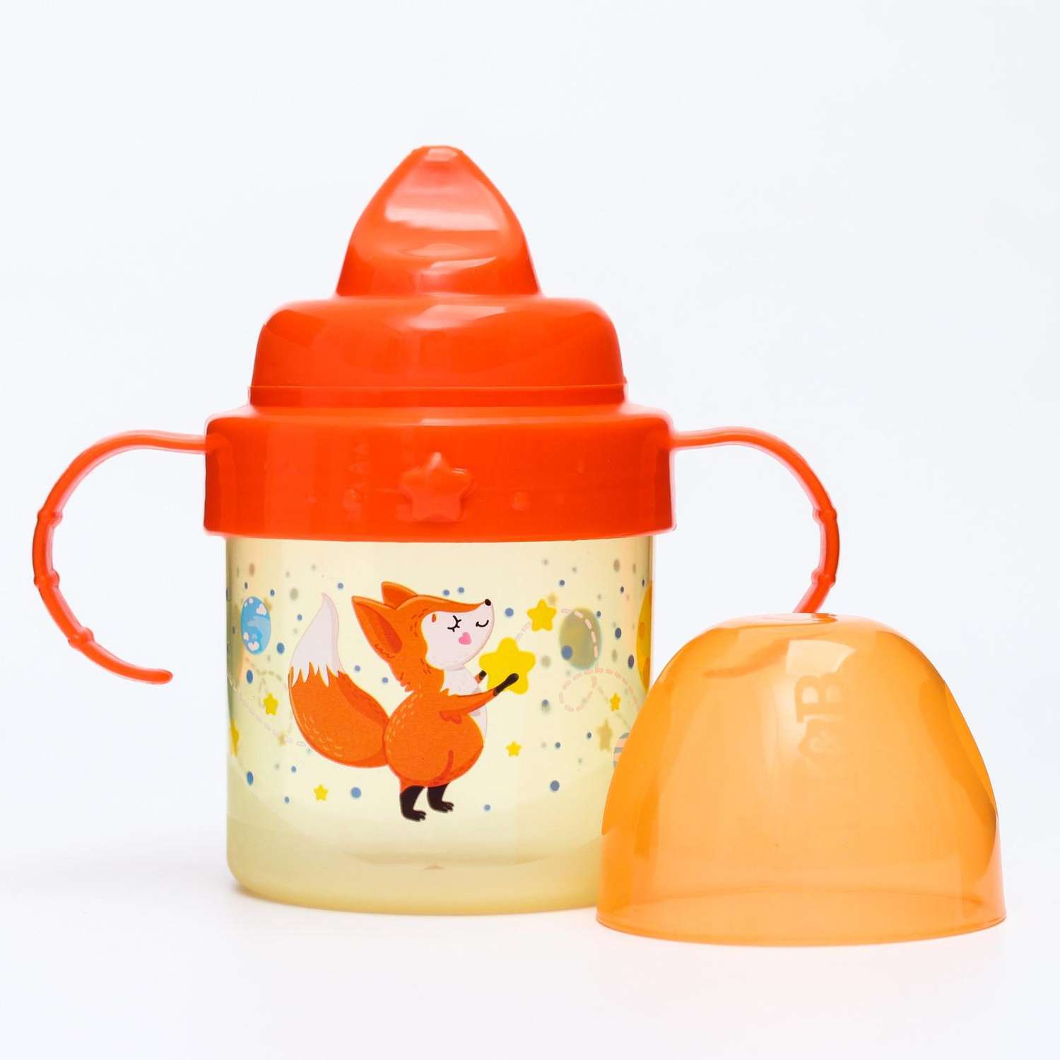 Поильник Mum and Baby детский с твёрдым носиком «Лисята. Мамы и малыши» с ручками 150 мл оранжевый - фото 1
