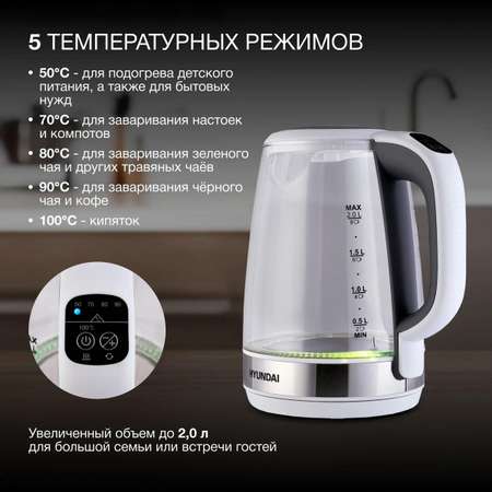 Чайник электрический HYUNDAI HYK-G8880 2200Вт серый и серебристый