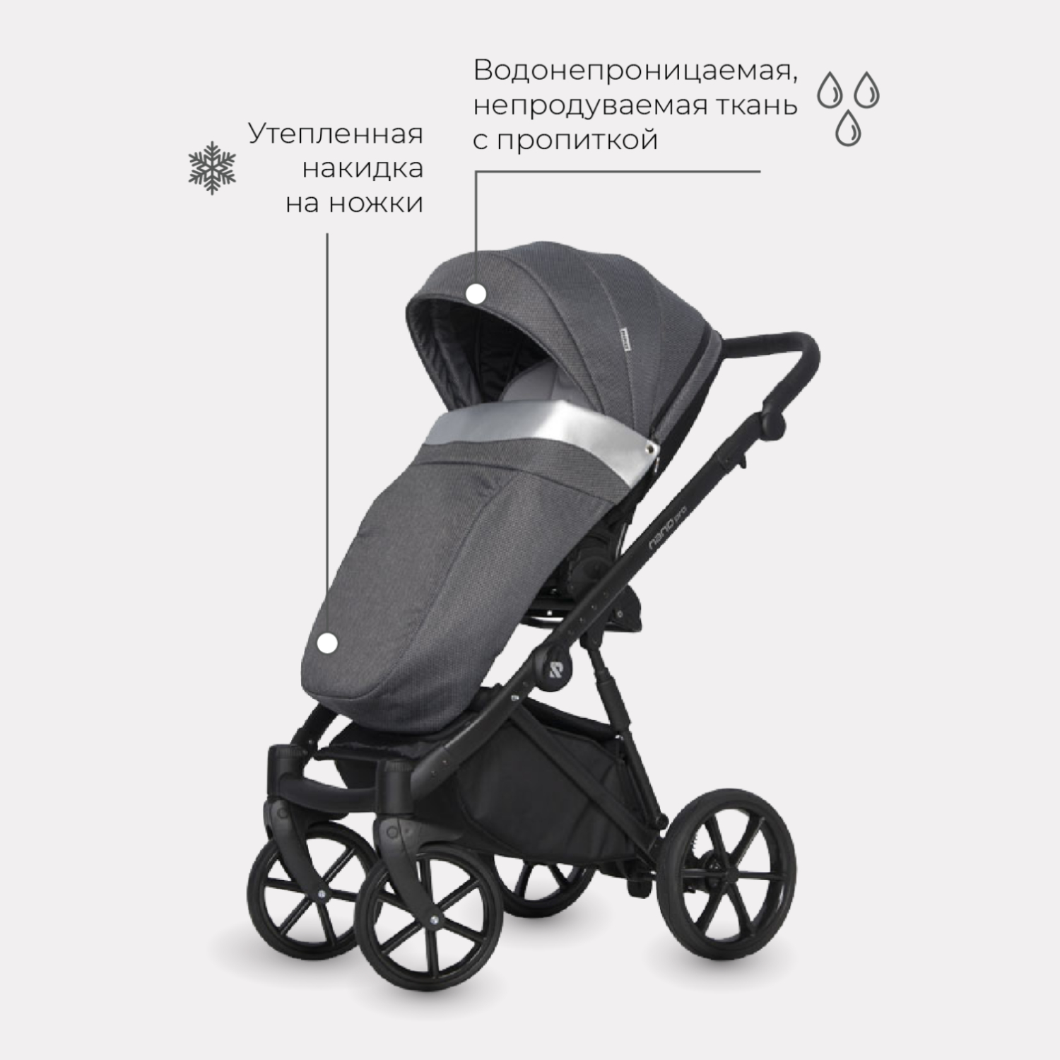 Коляска 2в1 Riko Nano Pro Onix Темно-Серый - фото 4