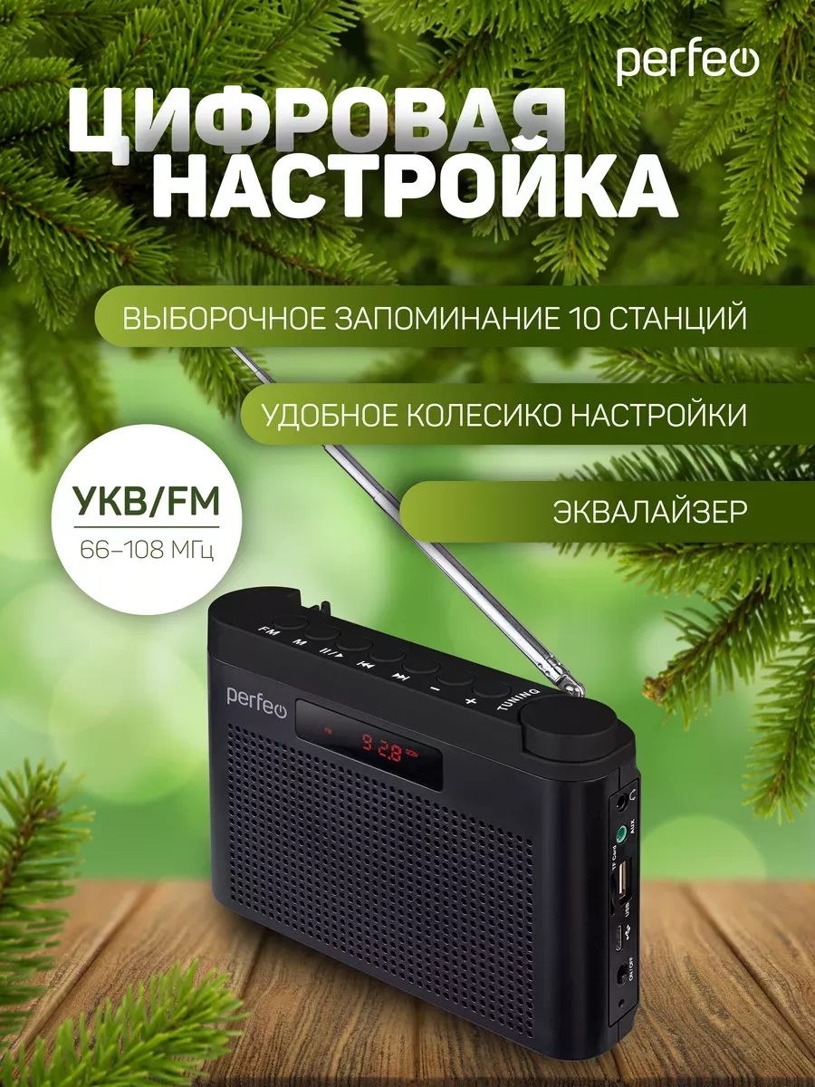 Радиоприемник Perfeo цифровой ТАЙГА FM+ 66-108МГц MP3 встроенный аккумулятор USB черный I70BK - фото 2