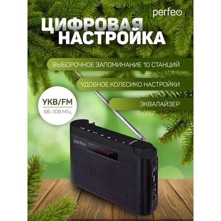 Радиоприемник Perfeo цифровой ТАЙГА FM+ 66-108МГц MP3 встроенный аккумулятор USB черный I70BK