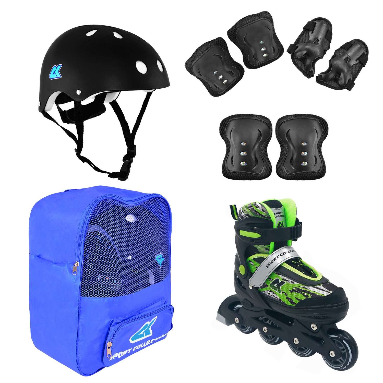 Набор роликовые коньки Sport Collection раздвижные Set Fantom Green шлем и набор защиты в сумке размер S 29-32 - фото 1