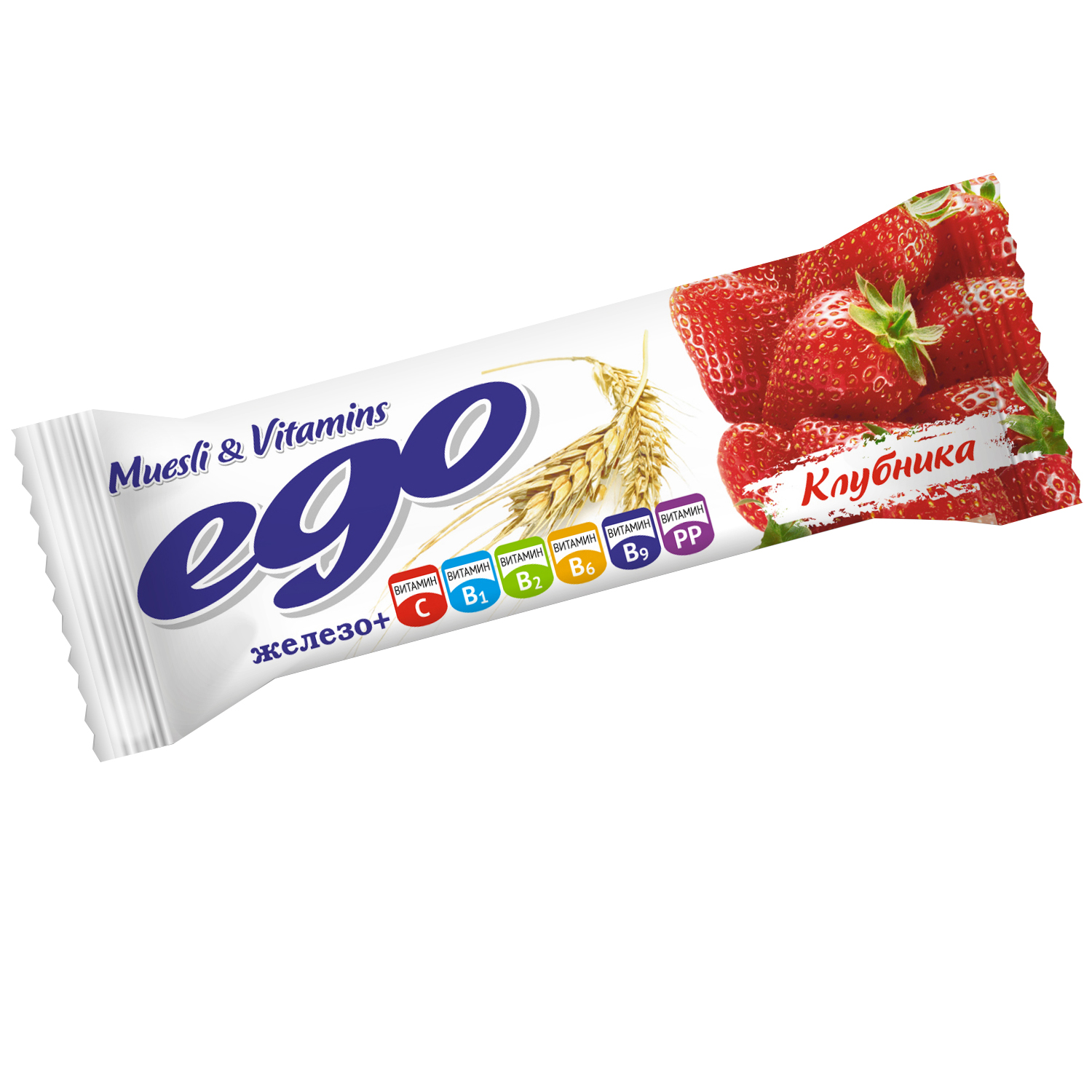Батончик мюсли Ego клубника с железом и витаминами в йогуртовой глазури 25г - фото 1