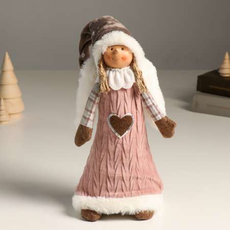 Кукла интерьерная Зимнее волшебство «Ангелочек Марфуша в розовом вязанном платье с сердечком» 35 см