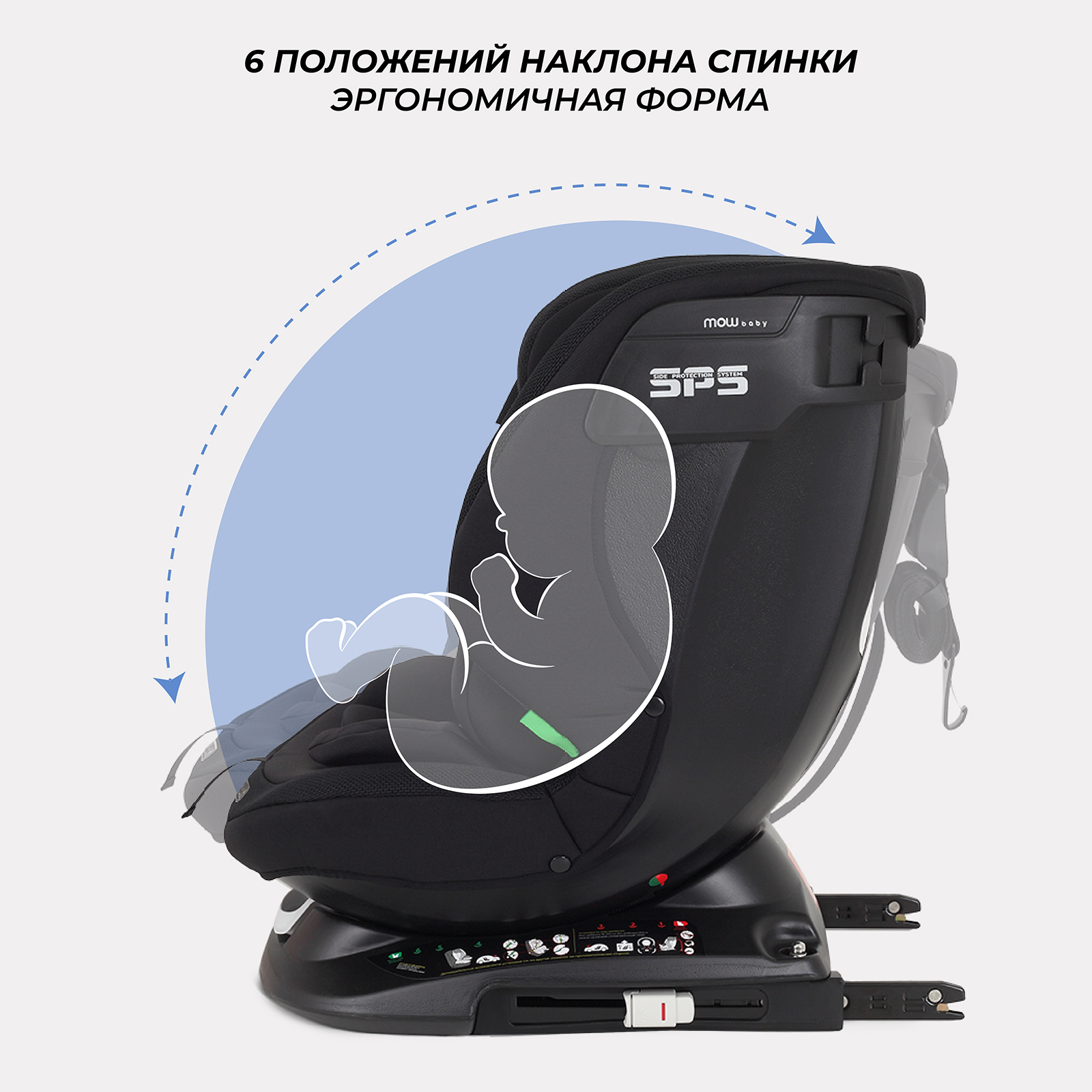 Автокресло с поворотной базой MOWbaby Motion isofix Black 40-150см - фото 5