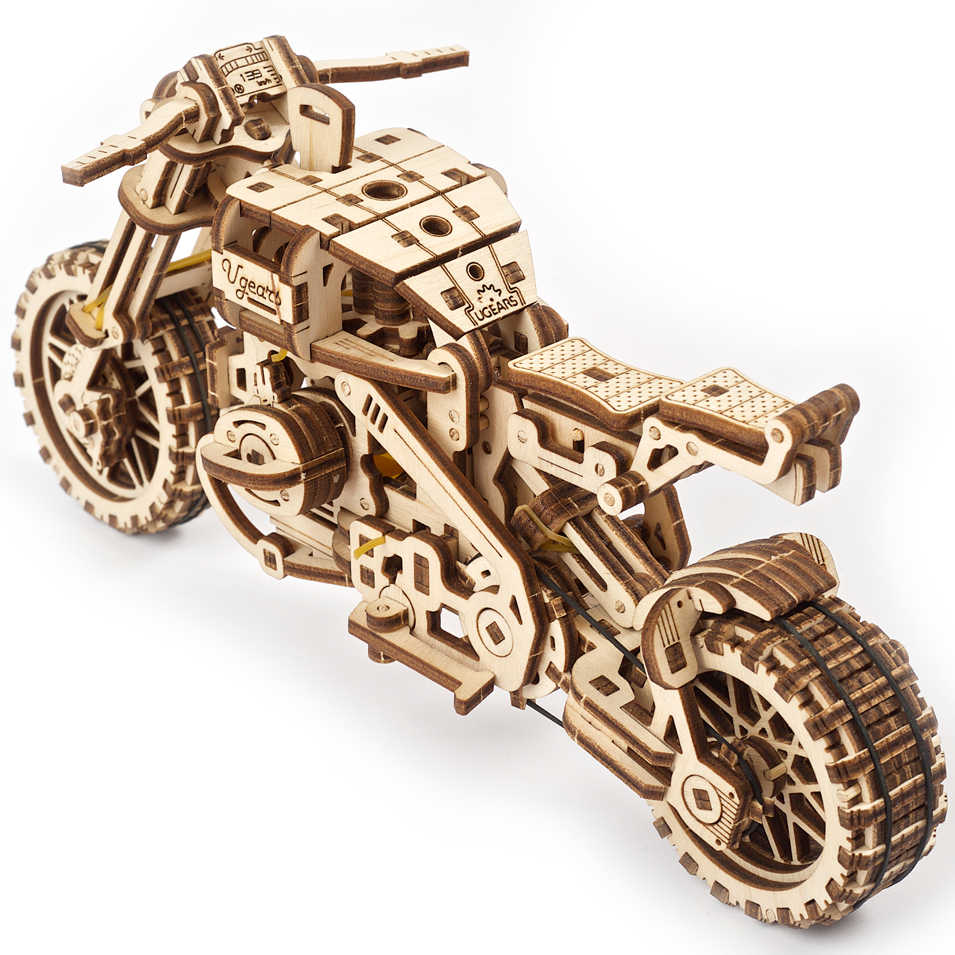 Сборная деревянная модель UGEARS Мотоцикл Scrambler UGR-10 с коляской 3D-пазл механический конструктор - фото 4