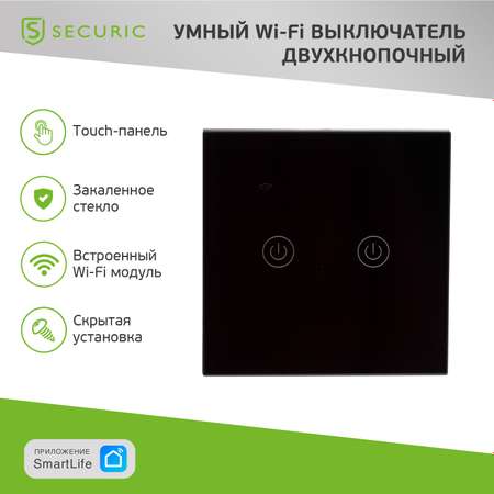 Умный выключатель SECURIC Wi-Fi двухкнопочный черный