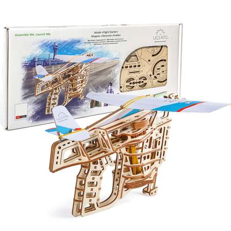Сборная деревянная модель UGEARS Пускатель самолетиков 3D-пазл механический конструктор