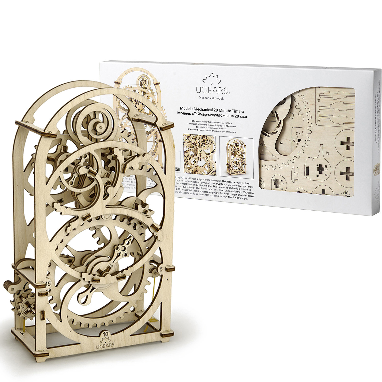 Сборная деревянная модель UGEARS Таймер-секундомер на 20 минут 3D-пазл механический конструктор - фото 1