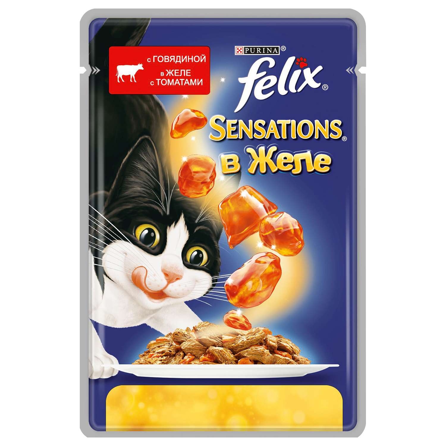 Корм влажный для кошек Felix Sensations 85г с говядиной в желе с томатами пауч - фото 1
