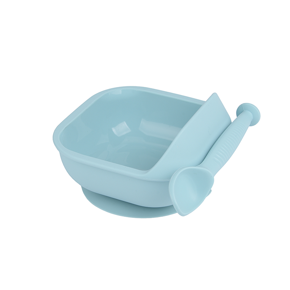 Набор детской посуды iSюминка Силиконовая тарелка на присоске и ложка Аквамарин - фото 1