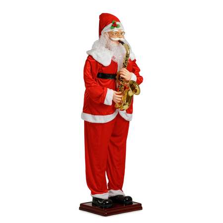 Фигура декоративная BABY STYLE Дед Мороз с саксафоном в красном костюме со звуком 130 см