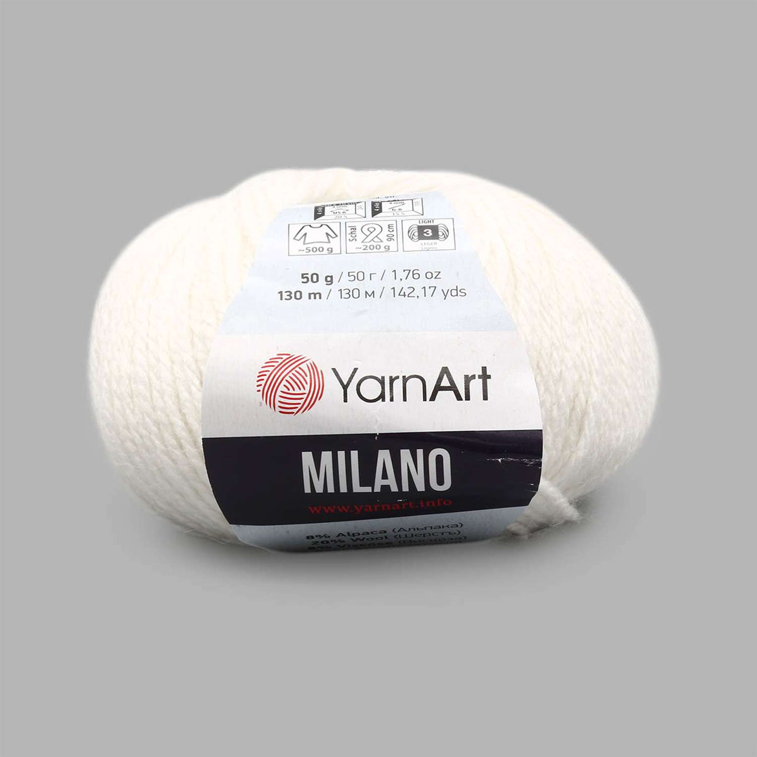 Пряжа YarnArt Milano смесовая для демисезонных вещей 50 г 130 м 851 белый 10 мотков - фото 6