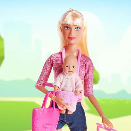 Кукла-модель Defa Lucy «Молодая мама» с пупсом с аксессуарами цвет розовый