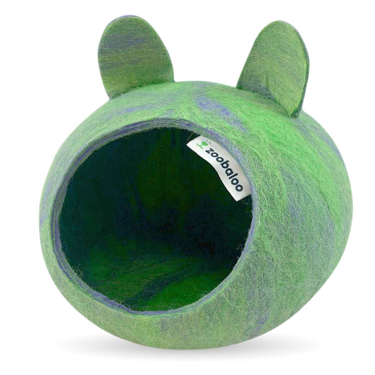 Домик для грызунов ZOOBALOO из шерсти мультиколор зеленый с ушками 25х25х15 см - фото 1