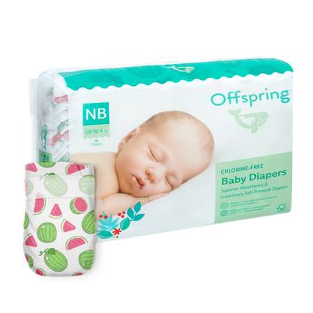 Подгузники Offspring NB 2-4 кг 56 шт расцветка Арбузы