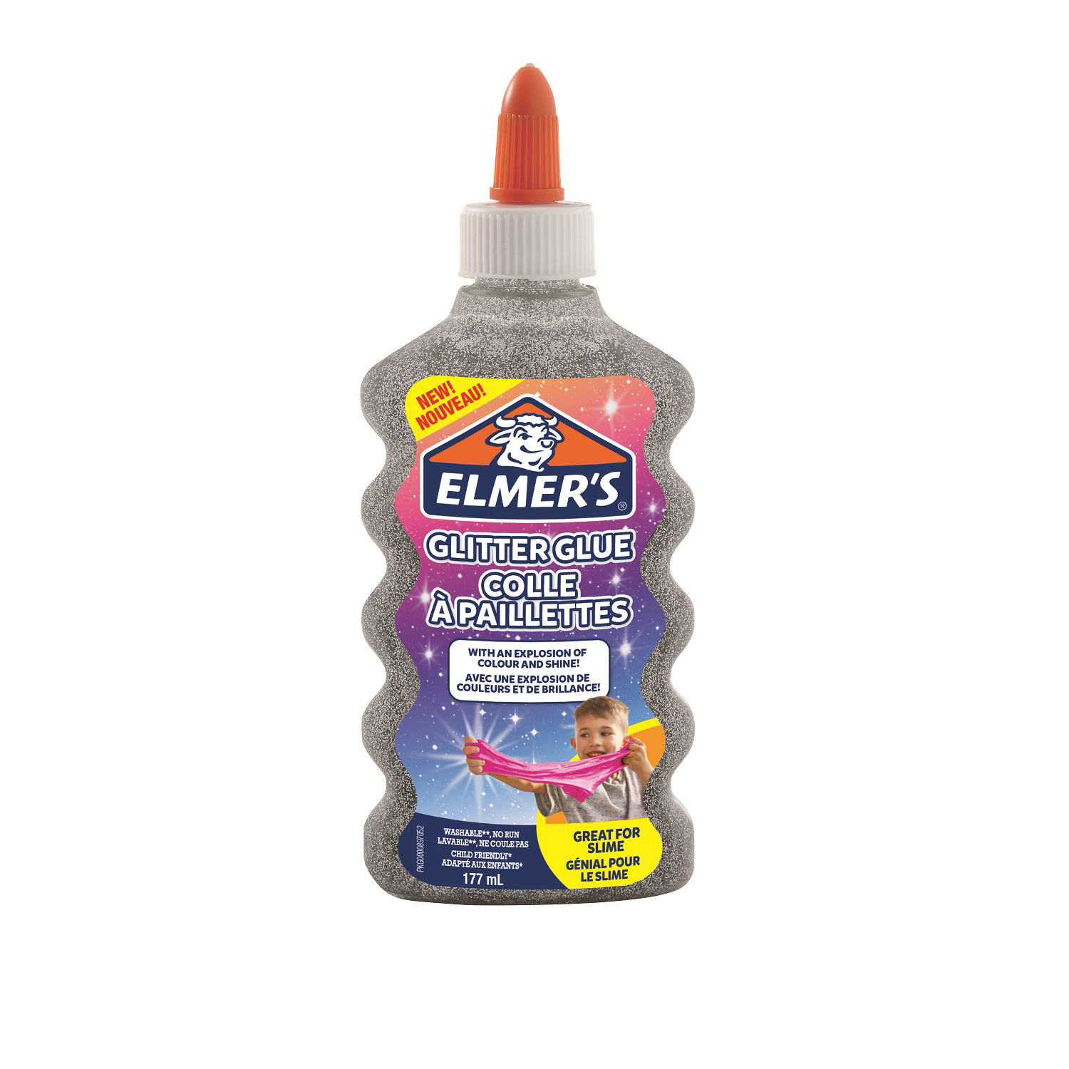 Клей для слаймов Elmers Glitter glue 177 мл с блестками Серебряный - фото 1