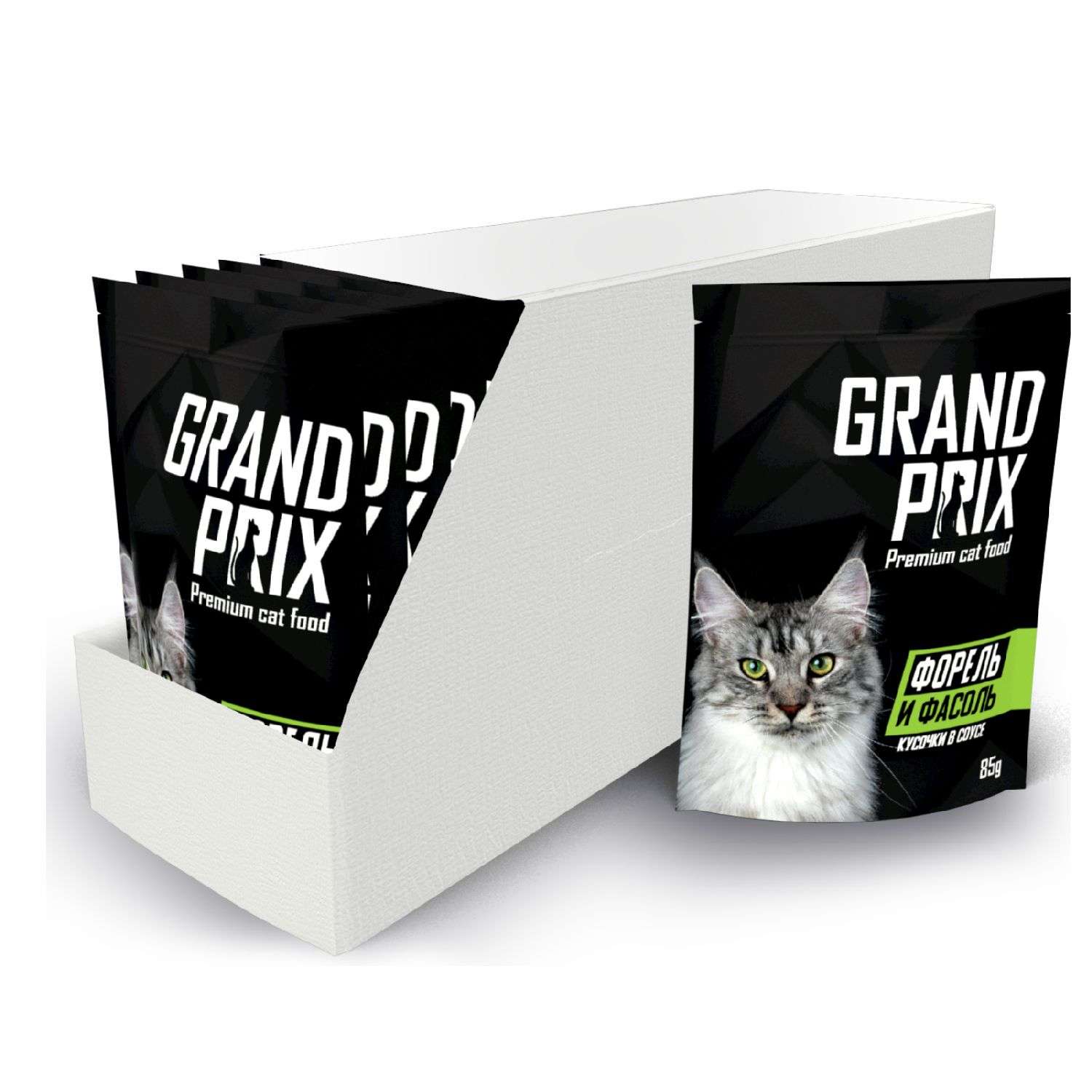 Корм для кошек Grand Prix Кусочки в соусе форель и фасоль пауч 85г - фото 2
