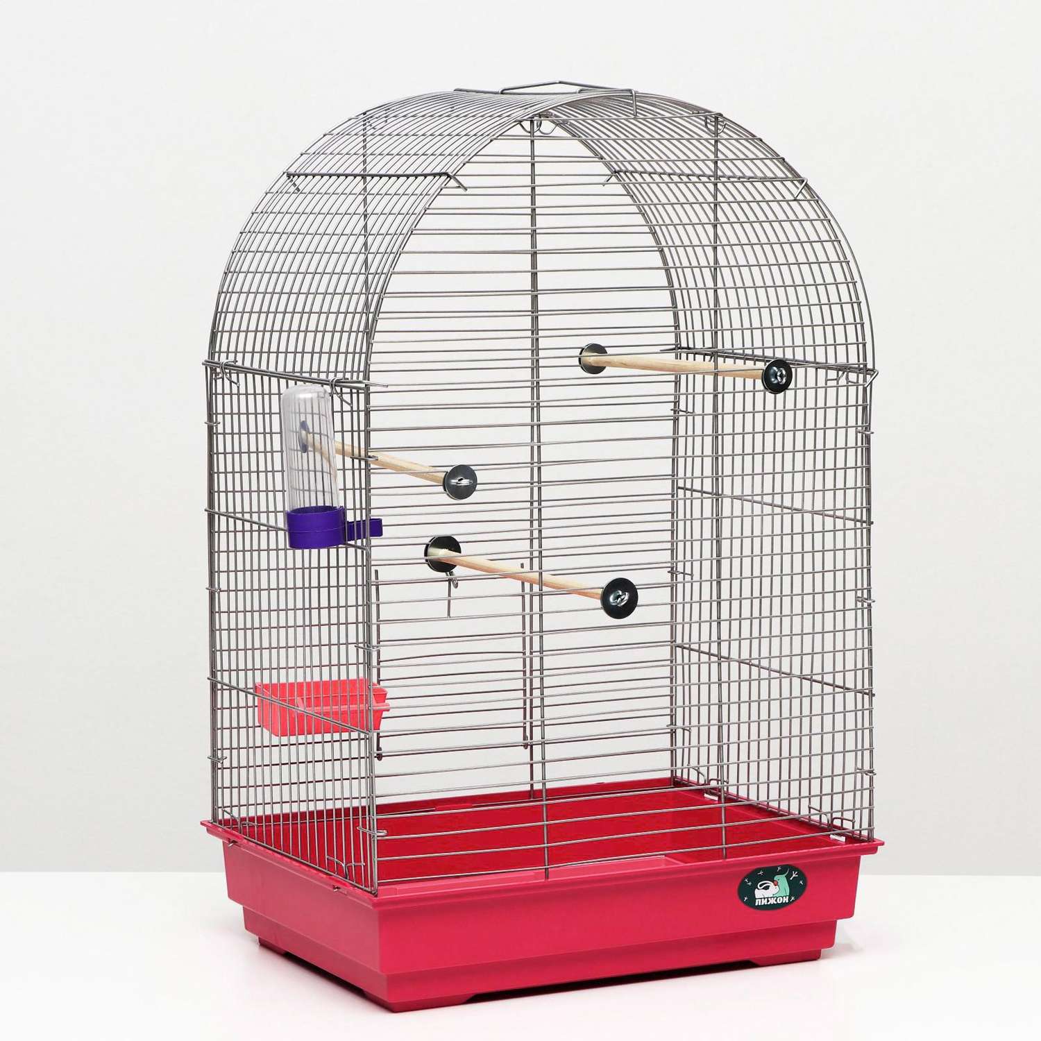 Клетка для птиц Пижон хром укомплектованная 41х30х65 см рубиновая - фото 11