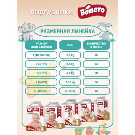 Подгузники BONERO MAXI 4 от 7 - 18 до кг 60 шт