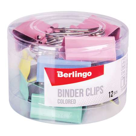 Зажимы для бумаг Berlingo 32 мм цветные пластиковый тубус набор 12 упаковок по 12 шт