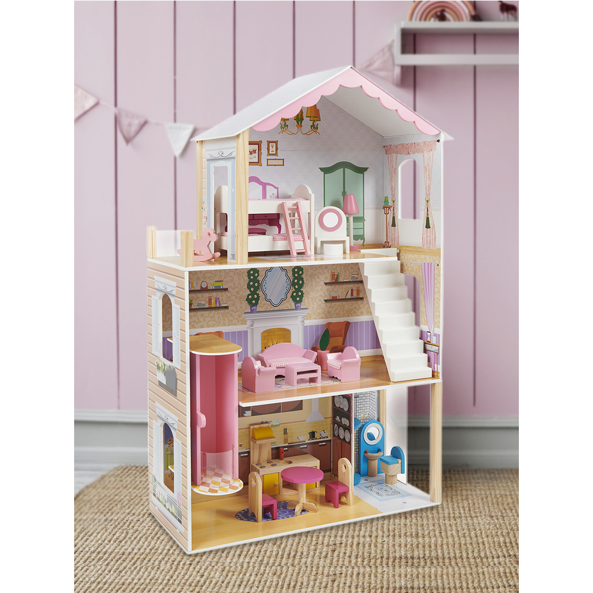 Кукольный домик Lisa Doll деревянный 3 этажа с мебелью 17 предметов 130440 - фото 10