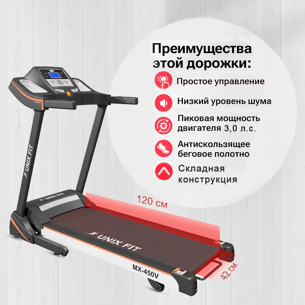 Беговая дорожка UNIX Fit MX-450V до 130 кг 0.8 - 14.8 км/ч угол наклона 0-15% - фото 3